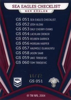 2023 NRL Traders Titanium - Gold Pearl Special #GS051 Manly-Warringah Sea Eagles Checklist Back